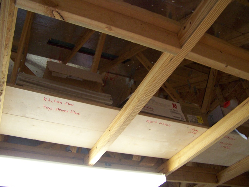 Tile stored over head and the plank boards labeled